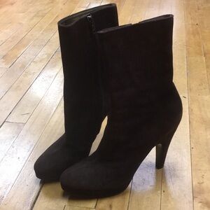 39.5 chocolate Brown Suede Mid Calf Boot Prada EUc